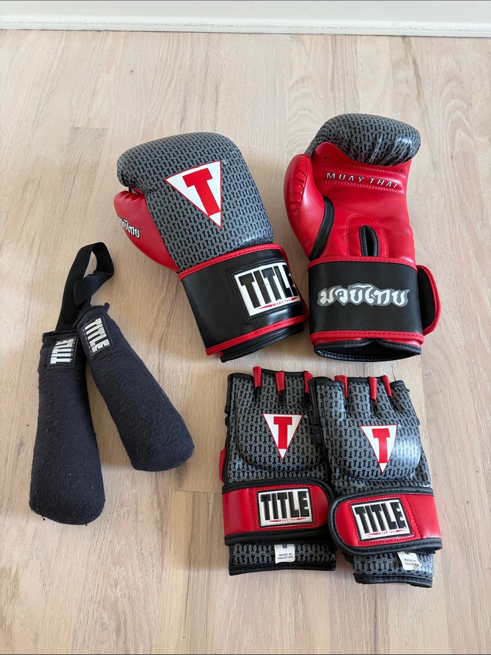 Title Muay Thai Training Set: Boxing Gloves + MMA Gloves + Glove Deodorizers